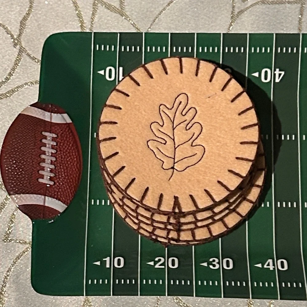 Handmade Tan Felt Coasters with Maple Leaf Embroidery Design NEW